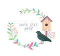 Cute vector frame for your design, starling, birdhouse